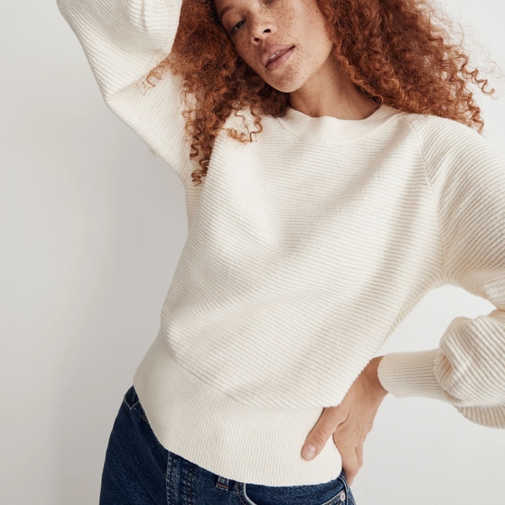 Madewell | Corbette Balloon Sleeve Sweater | Ribbed | Cream/Off-White | size S